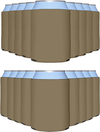 PartyPrints 200 Pack Taupe Blank Can Cooler Sleeves, Customizable Bulk Insulated Foam for Beer, Collapsible Plain Drink Holder, Cold Soda Insulator, 12oz Regular, 16oz Tall Cans