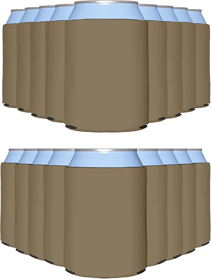 PartyPrints 1000 Pack Taupe Blank Can Cooler Sleeves, Customizable Bulk Can Coolers, Extra-Thick Collapsible Drink Insulator Sleeve, Beer Can Coolers for Party Beverages