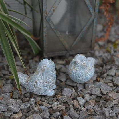 BIG FORTUNE Outdoor Bird Statues Bird Decor Figurines for Home Cement Bird Sculpture for Patio Yard Lawn Ornament, 2style/Set,Indoor Outdoor Bird Decorations Statue(Blue)