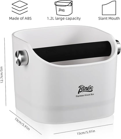 Espresso Knock Box - Bincoo Espresso Machine Knock Box/Espresso Grounds Knock Box, Barista Style Coffee Knock Box for Grounds with Removable Shock-Absorbent Knock Bar and Anti-Slip Base. (White)