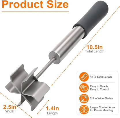 Palksky Stainless Steel Meat Chopper with 6 Wide Blades, Heavy Duty Ground Beef Masher & Meat Smasher Tool, Heat Resistant Silicone Handle Hamburger Smasher for Cast Iron & Metal Pans