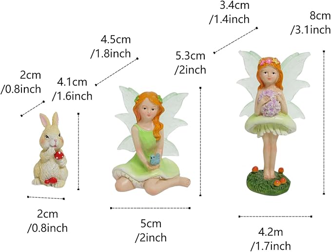 Mushroom Garden Miniatures Fairies Luminous Wings, Mini Garden Figurine Set Fairies Statues with a Rabbit for Outdoor Garden Yard Lawn Home Decor Lovely Resin Fairy Angel Accessories 3 PCS