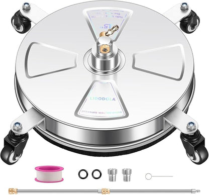 15" Pressure Washer Surface Cleaner with 4 Wheels - Stainless Steel Surface Cleaner for Pressure Washer Attachment for Concrete, Patio, Sidewalk, Deck, Driveways and Daily Washing - PWS 15