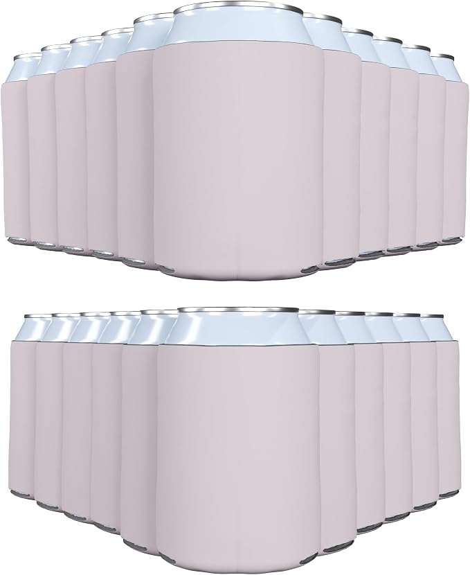 PartyPrints 25 Pack Blush Blank Can Cooler Sleeves, Customizable Bulk Insulated Foam for Beer, Collapsible Plain Drink Holder, Cold Soda Insulator, 12oz Regular, 16oz Tall Cans
