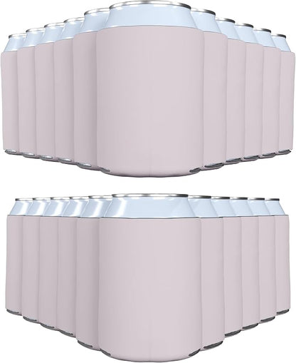 PartyPrints 25 Pack Blush Blank Can Cooler Sleeves, Customizable Bulk Insulated Foam for Beer, Collapsible Plain Drink Holder, Cold Soda Insulator, 12oz Regular, 16oz Tall Cans