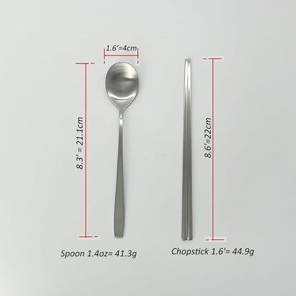 Korean Made Stainless Steel Silver Utensil Flatware Cutlery Korean Chopsticks and Spoons 4SET Gift for Mom, Stocking Stuffer