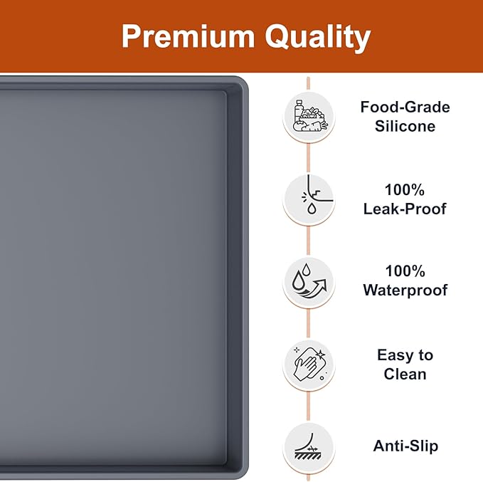 ukeetap 31" x 22" Extra Thick Silicone Mat Waterproof with Raised Edge, Under Sink Mat for Kitchen & Bathroom, Kitchen Cabinet Liner, Multi-Purpose for Storage & Protection, Gray