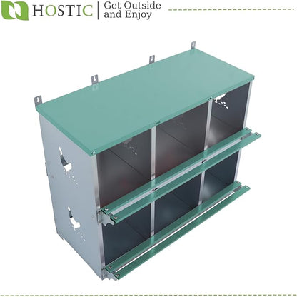 HOSTIC Green Chicken Nesting Box 6 Compartments Metal Laying Boxes for Chicken Hens Poultry Ducks Wall Mount Nest Box for Chicken Coop