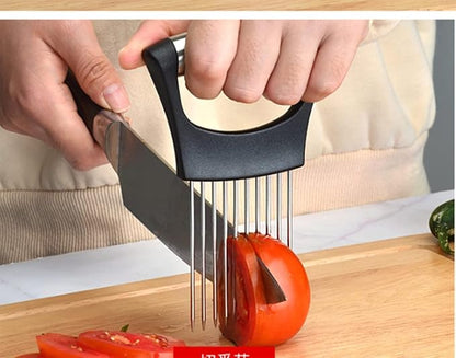 BeeSpring Slicer Meat Slicer, Food Slice Assistant Onion Holder Slicer, Kitchen Gadgets kitchen Utensil Holder - Stainless Steel Vegetable Holder Cutting Kitchen Gadget Onion Peeler 1pcs
