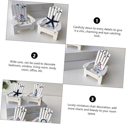 Veemoon 2pcs Miniature Wooden Beach Chair Decor Nautical Ornaments for Home Office Charming and Elegant Design for Christmas Weddings Birthdays and Festivals