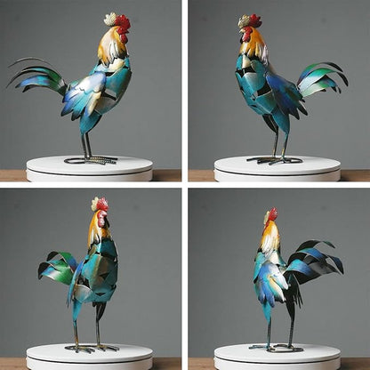 HAUCOZE Rooster Decor Statue Chicken Figurine Sculpture Animal Arts Metal 15.5 inch