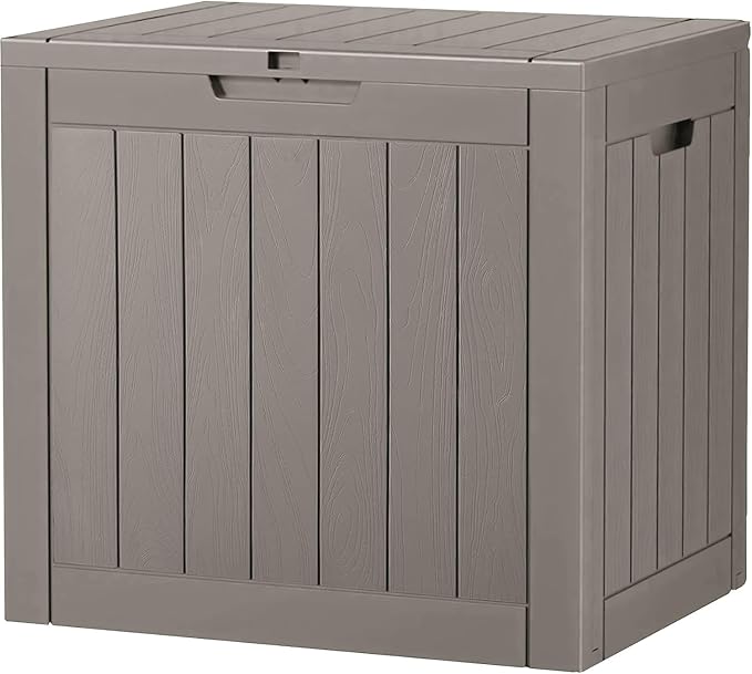 32 Gallon Deck Box Lockable Resin Indoor Outdoor Storage Box waterproof Outdoor Container for Patio Furniture, Pool Accessories, Cushions, Garden Tools, Sports Equipment