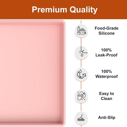 ukeetap 34" x 22" Extra Thick Silicone Mat Waterproof with Raised Edge, Under Sink Mat for Kitchen & Bathroom, Kitchen Cabinet Liner, Multi-Purpose for Storage & Protection, Pink