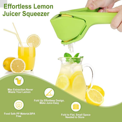 Lemon Squeezer, Effortless Manual Flat Lime Juicer Hand Press | Easy to Make Juice From Lemon, Lime, Citrus, Orange, Fruits, Folds Design For Saving Space Storage