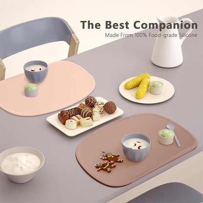 Cuddle Campus Silicone Placemat with Raised Edges for Kids,Toddlers,Babies, Non-Slip Table Setting Placemat for Dining,Come with String for Storage Set 3