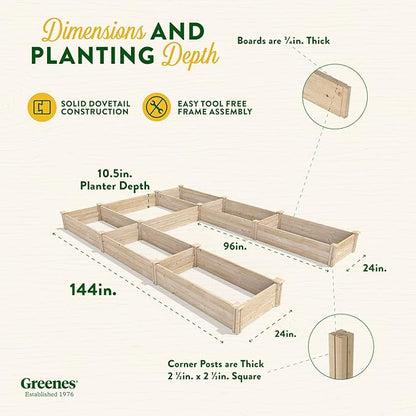Greenes Fence Original Pine Raised Garden Bed, 8' x 12' x 10.5" U-Shaped Bed - Made in USA with American Pine