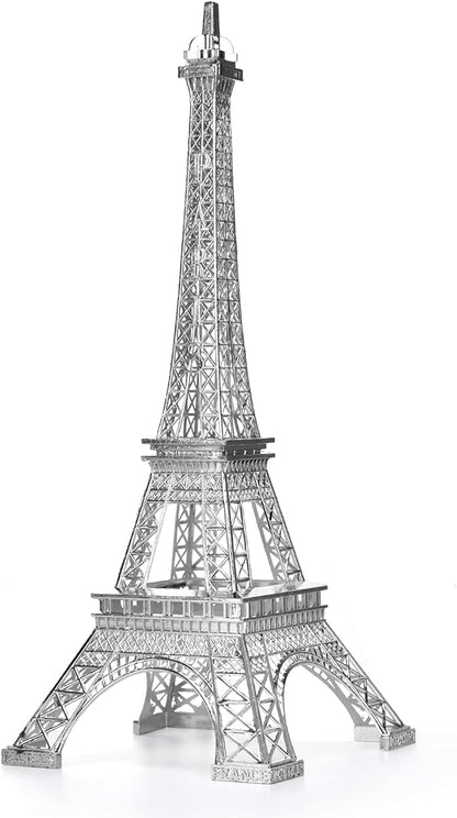 ESHATO Silver Metal Eiffel Tower Statue, 10inch Decorative Figurine Replica Stand Holder for Cake Topper Table Decor Gift Party Home Decoration
