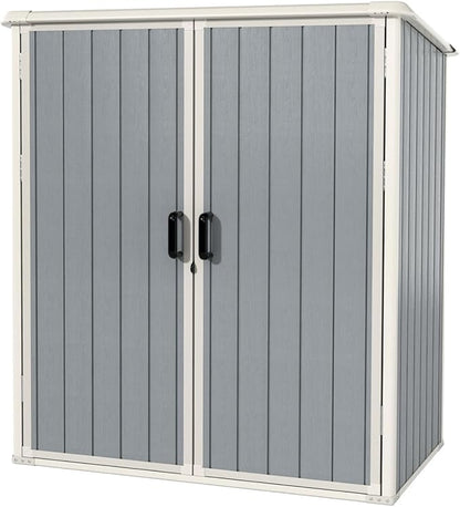 Aoxun Outdoor Storage Shed 5 x 3FT, Resin Shed with Floor and Lockable Door, Plastic Sheds for Garbage Can, Tool, Accessories, Lawn, Garden - Grey
