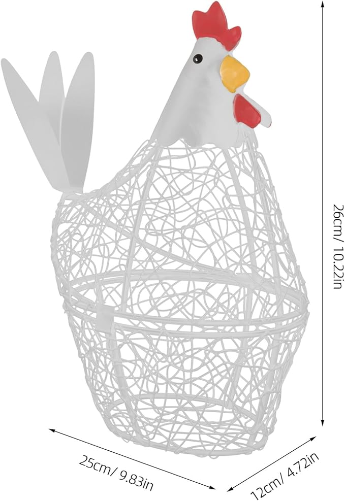 SAFIGLE Portable Iron Wire Egg Basket Chicken Shaped Kitchen Storage Container Large Capacity Holder for Eggs Fruits Garlic Farmhouse Decorative Organizer