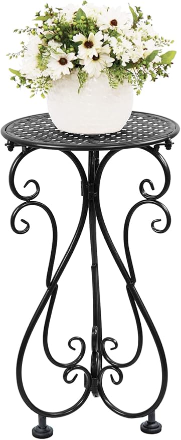 Metal Plant Stand, Heavy Duty Flower Pot Stand 17" Tall, Single Planter Holder for Indoor, Outdoor, Garden, Patio, Porch, Balcony, Home Decor, Black(1 Pack)