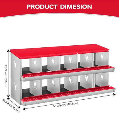 Chicken Nesting Box, 6/8/10 Compartment Metal Nesting Box,Wall Mount Chicken Nesting Boxes for Laying Eggs,Easy Egg Collection,6 Room Nest Boxes for Chickens