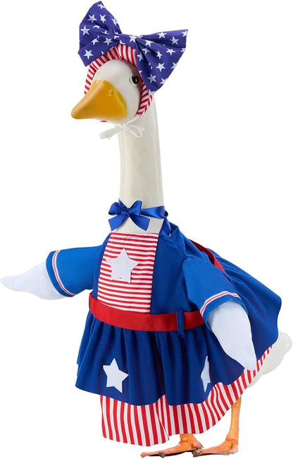 4th of July Porch Goose Outfits for 23 Inch Lawn Statue, Patriotic Costume for Plastic/Cement Statue, Seasonal Independence Day/Memorial Day Sculpture Clothes for Garden Patio Party Decoration
