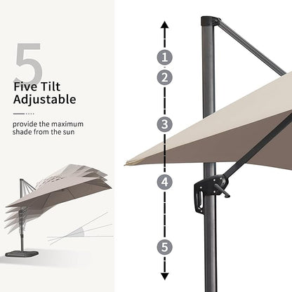 PURPLE LEAF 10' X 13' Patio Umbrella Outdoor Cantilever Rectangle Umbrella Aluminum Offset Umbrella with 360-degree Rotation for Garden Deck Pool Patio Taupe