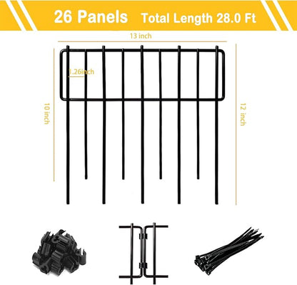 Animal Barrier Fence, 12In(H) x 28.00Ft(L) Upgrade 1.26 in Gap Decorative Fences No Dig Fence for Rabbit and Dog, Rustproof Metal Wire Garden Fence Border for Garden Patio Landscaping,26 PCS