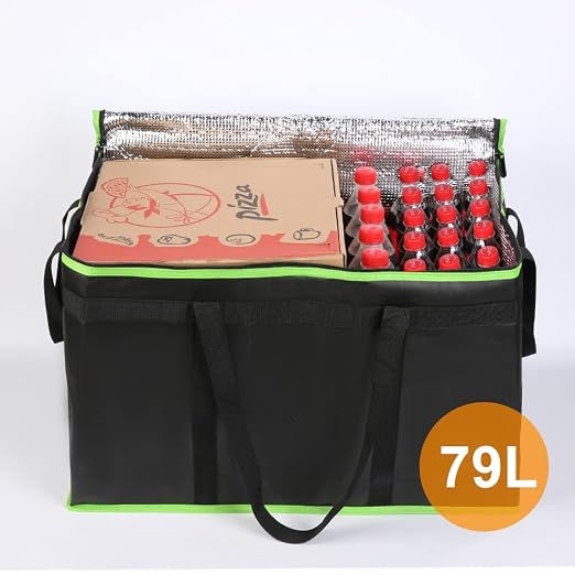 Bodaon Insulated Food Delivery Bag, XXX-Large Insulated Pizza Delivery Bags, Black with Green Edge, 1-Pack | Pizza Delivery Bags for Hot and Cold Food, Commercial, Large Capacity, Catering Cooler Bag for Rideshare, Warmers for Parties