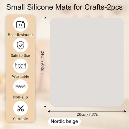 JJUNW 2pcs Small Silicone Mats for Crafts, Multi-Purpose Counter Pad Placemat Table Mat for Epoxy Resin Molds, DIY Art Crafts, Kitchen,Dining (9.45x7.87 inches)(Gray)