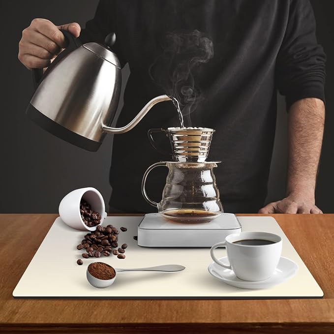 ZLR Coffee Bar Mat for Espresso Machine, 12"x20" Medium, Creamy | Absorbent Dish Drying Mat, Stain-Hiding PU Top, Non-Slip Back, Fits Grinder, Knock Box, Tamper & Milk Frother