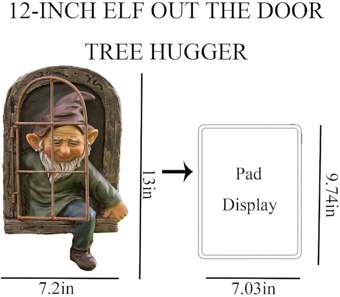 Gnome Statue Tree Face Outside Yard Art Outdoor Statue, 12 Inch Elf Out of The Window Tree Decor and Yard Decorations, Whimsical Gnomes Garden Sculptures & Statues, Fairy Tree Peeker Ornaments