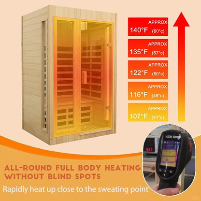 Infrared Sauna 2 Person, Low EMF Infrared Saunas for Home, Indoor Home Sauna Spa, Hemlock Wooden Sauna Room, 1500Watt, Bluetooth Speakers, Reading Lamps