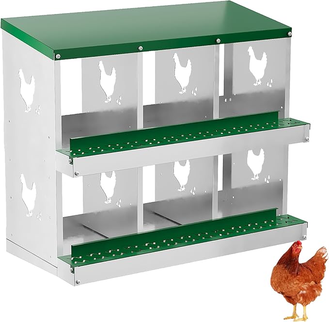 Chicken Nesting Box,6 Compartments Galvanized Steel Metal Chicken Laying Box with Roll Out Egg Collection,Wall Mount Chicken Nesting Boxes,Easy Egg Collection, Hen Roosting Boxes