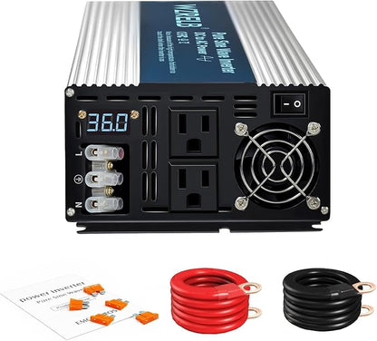 WZRELB 4000W Pure Sine Wave Inverter 36V DC to 110V 120V AC Power Converter with LED Display, Hardwire Terminal,Off-Grid Portable Power Inverter with Dual AC Outlets for Home, RV, Truck, Camping