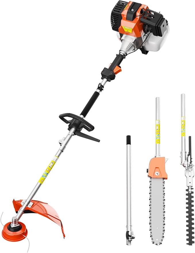 52cc 6-in-1 Gas Powered Weed Eater with Hedge Trimmer & Pole Saw - Multi-Attachment Brush Cutter,2-Stroke Lightweight Trimming Machine for Yard Maintenance