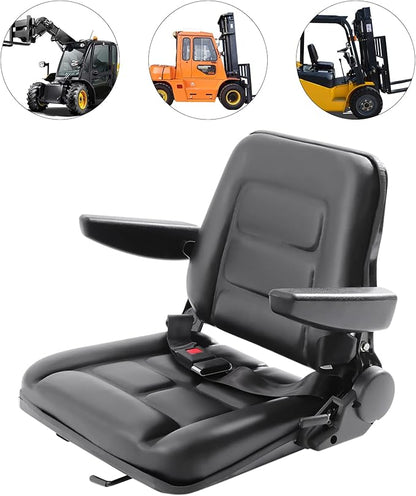 Lawn Mower Seat, Garden Tractor Seat, Tractor Suspension Seat, PVC Tractor Seats Universal Fold Down Forklift Seat with Adjustable Angle Back, Armrest and Safety Belt
