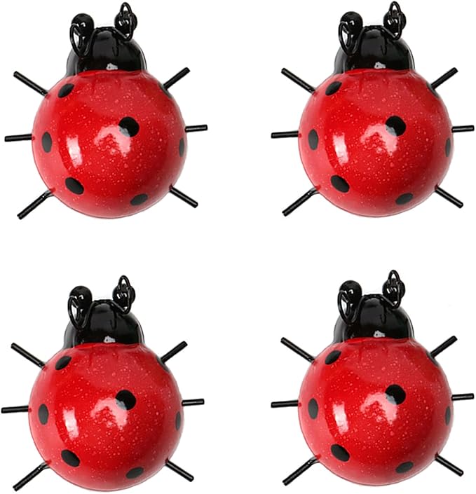Metal Garden Decor for Outside Cute Ladybugs Yard Art Lawn Ornaments Wall Sculptures & Statues Outdoor Fence Decorations for Patio - Set of 4