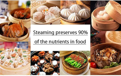 Hcooker. Bamboo Steamer Basket 9.4-Inch 3-Tier Dumpling Steamer for Cooking | Stainless Steel Reinforced Rim | Sauce Dish, 2 Chopsticks, 3 Cotton Liners | Steam for Asian Food Dim Sum Bun Rice Vegetables