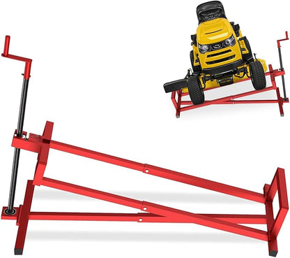 Lawn Mower Lift Jack, 880 lbs Capacity Lifting Jack for Garden Tractors, Riding Lawn Mower Maintenance Lift with Hand Crank and Power Extension Handle, Telescopic Maintenance Jack, Red