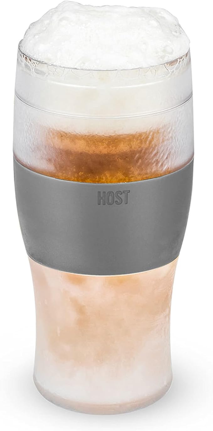 Host Freeze Beer Glasses, Frozen Beer Mugs, Freezable Pint Glass Set, Insulated Beer Glass to Keep Your Drinks Cold, Double Walled Insulated, 16oz, Grey