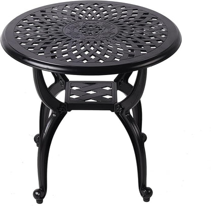 Cast Aluminum Outdoor Side Table,Small Patio Table,Outdoor Coffee Tables for Patio,Garden,Balcony, for All Weather (Black, Round)