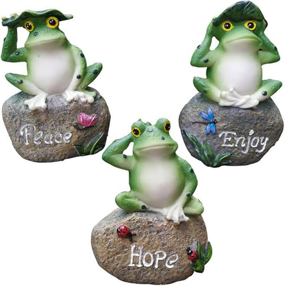 LANKER Frog Garden Statues – 3 Pack 5 Inch Frogs Sitting on Stone Sculptures Outdoor Decor Fairy Garden Ornaments