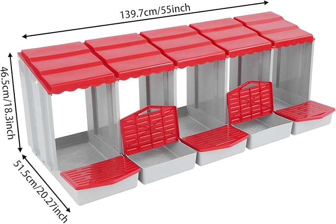 Chicken Nesting Box, 5 Compartments Laying Boxes for Hens, Nest Box for Chicken Duck Poultry Coop, Wall Mount Chickens Roosting Boxes, Protect Collect Egg (Red)