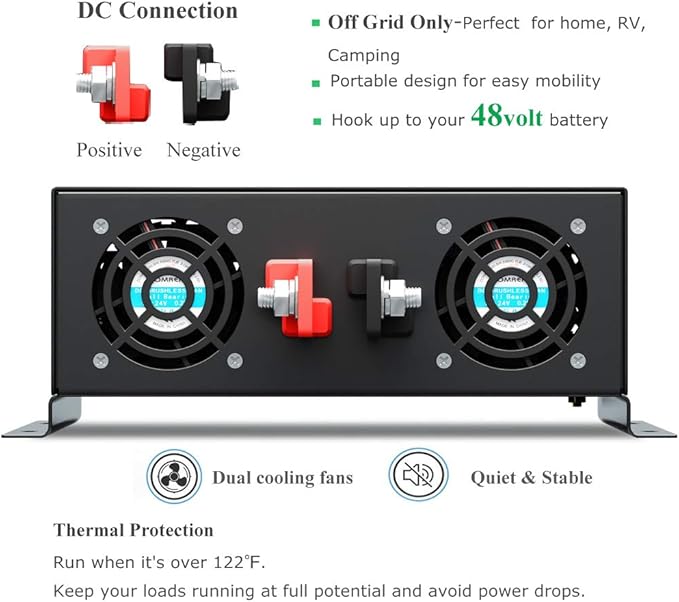 WZRELB Pure Sine Wave 2000 Watt (4000W Surge) 48V Power Inverter DC to 120 AC 60Hz,Off-Grid Solar Back Up Power