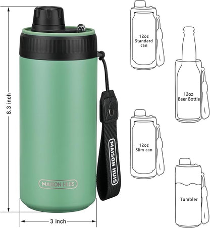 4 In 1 Beer Can Cooler Bottle Holder with Drinking Spout Lid for 12oz Regular, Slim Skinny Cans and Thermal Bottles,Sealed Insulated Double Wall Vacuum Stainless Steel Can Keeps Your Drinks Cold