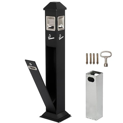 120cm Standing Waste Containers Trash Cans, Rubbish Bin Indoor Outdoor Stainless Steel Vertical Freestand Trash Bin with Key,Pub Hotel Restaurant Garden Standing Bin (B)