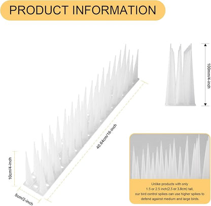 OFFO Bird Spikes Pigeon Outdoor Spikes for Cat Keep Birds Raccoon Woodpecker Away Covers 80 Feet(24.4m), Frosted White