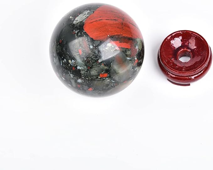 JIC Gem Natural African Bloodstone Healing Crystal Sphere Divination Gemstone Ball,Feng Shui Reiki Aura Home Desk Decor (80-90mm)