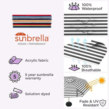 Midtown Umbrellas The Swilt 10 Feet Patio Umbrella in Sunbrella Black & White Acrylic Fabric - Fiberglass Ribs, Auto-Tilt Aluminum Frame For Backyard, Deck, Garden, Pool - White Pole